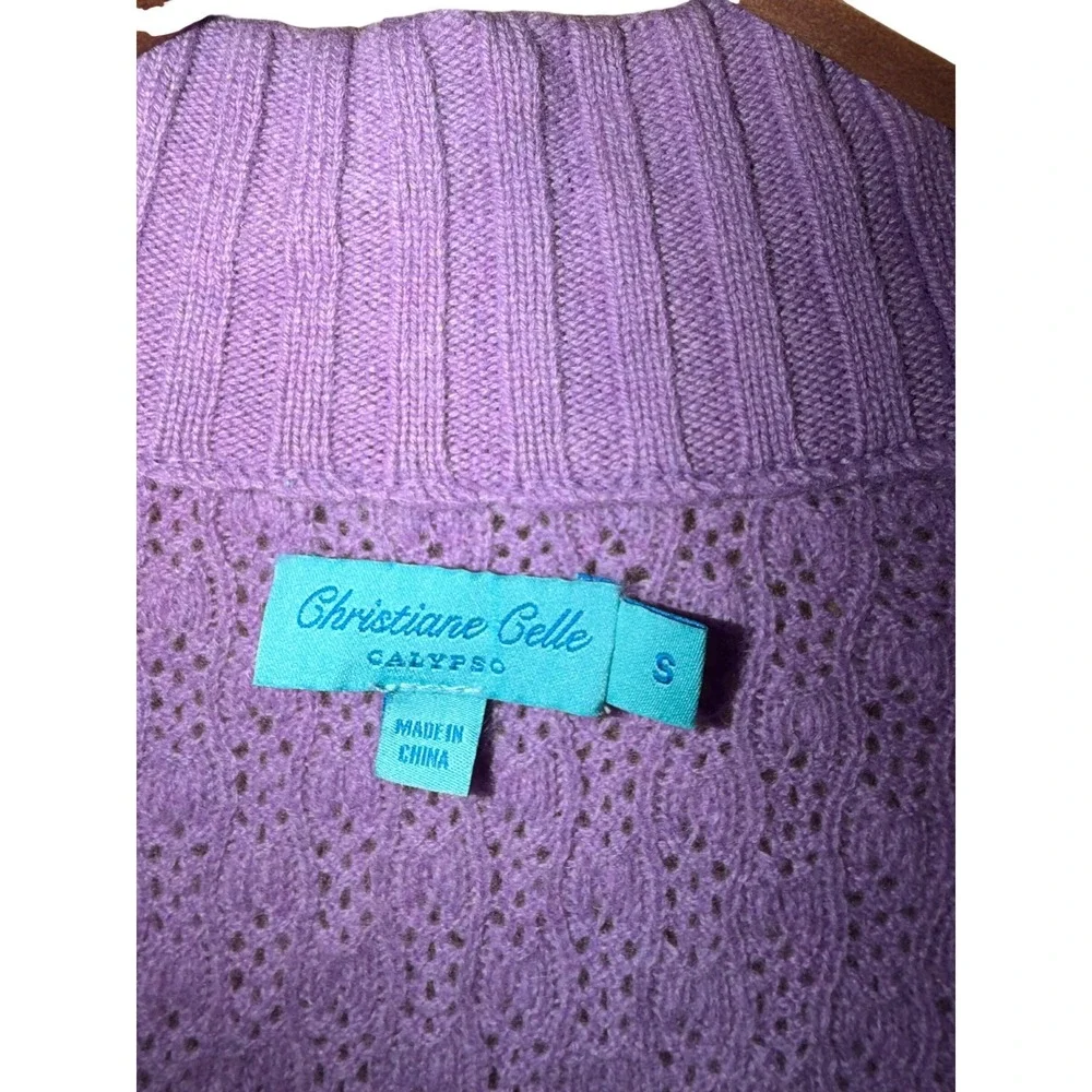 Christiane Celle Calypso Cashmere S Purple Open Cardigan Pointelle Knit Wrap Y2K